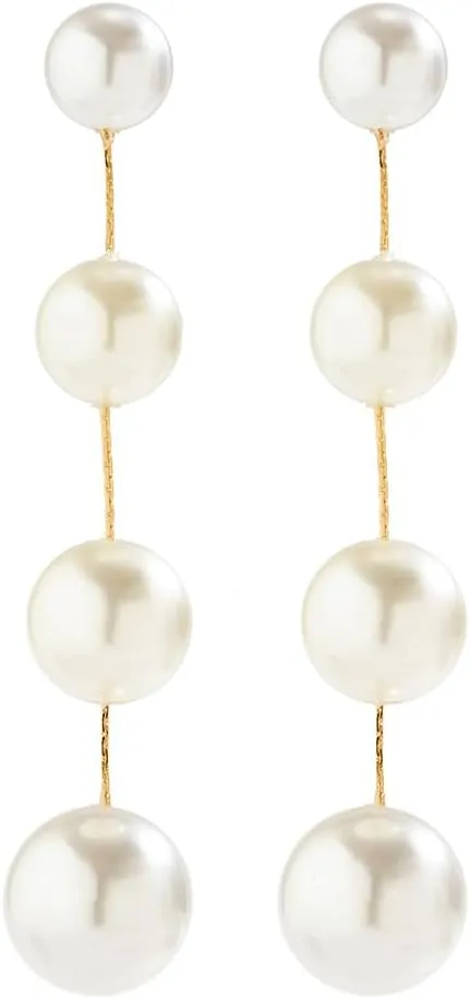 14K Gold Plated Long Pearl Drop Dangle Earrings for Women White Pearl Tassel Earrings Hypoallergenic Elegant Wedding Pearl Drop Earrings for Brides