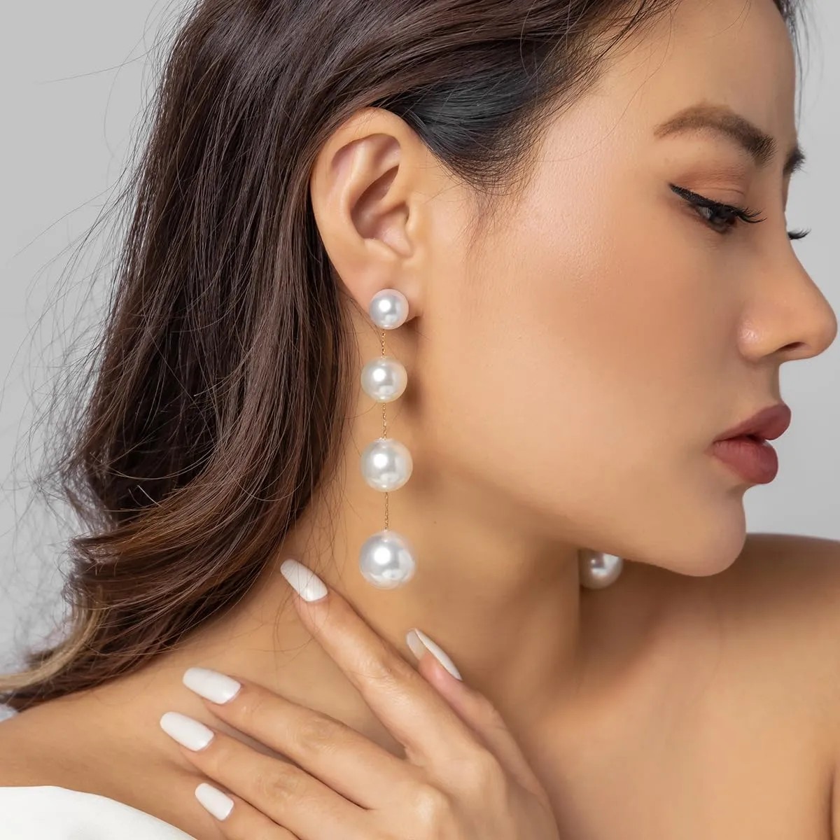 14K Gold Plated Long Pearl Drop Dangle Earrings for Women White Pearl Tassel Earrings Hypoallergenic Elegant Wedding Pearl Drop Earrings for Brides