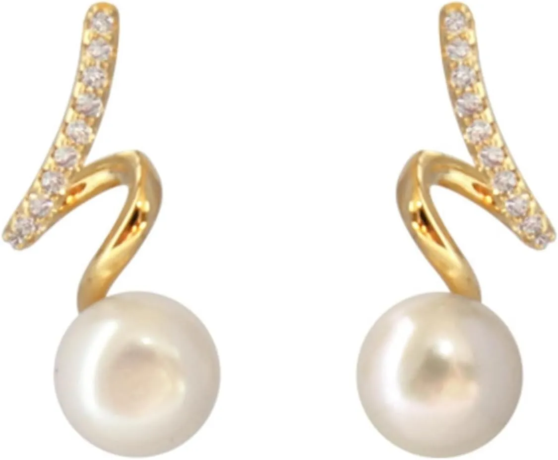 18K Gold Vermeil Twisted Diamond-Style Pearl Earrings ?C Luxury Fashionable Pearl Stud Earrings for Women, Elegant French-Inspired Design