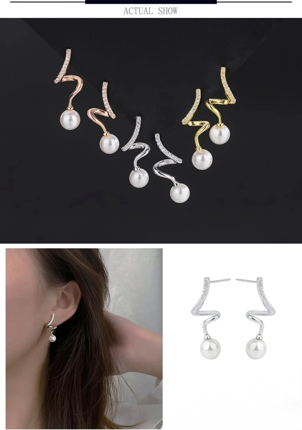 18K Gold Vermeil Twisted Diamond-Style Pearl Earrings ?C Luxury Fashionable Pearl Stud Earrings for Women, Elegant French-Inspired Design