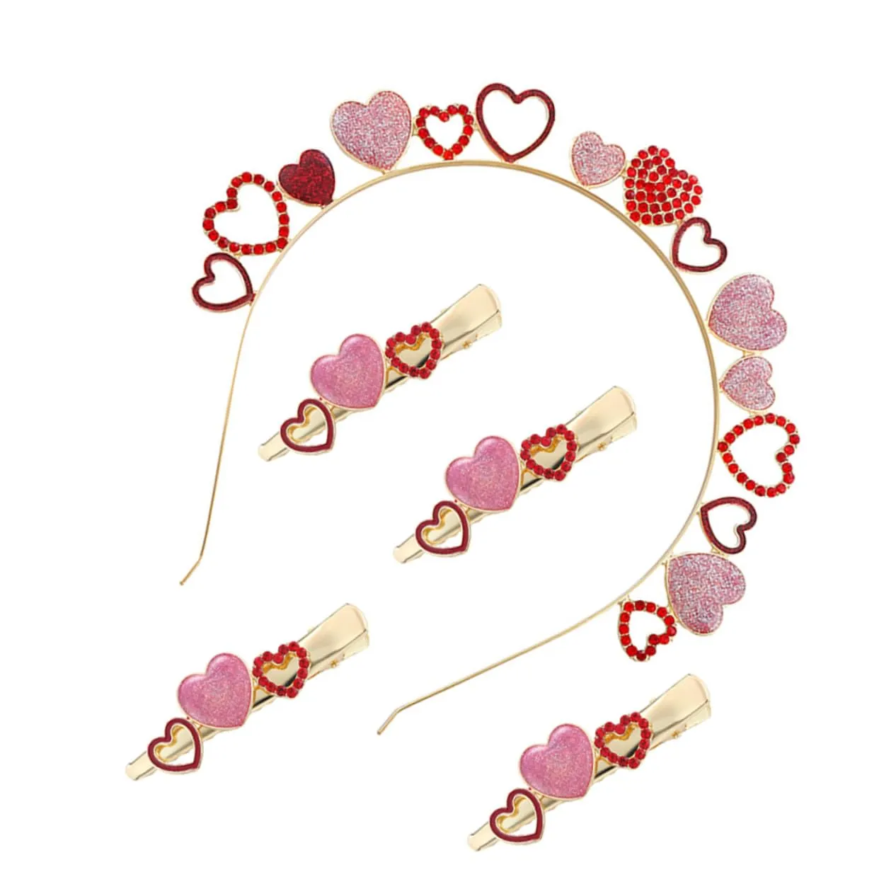 1set Heart Shaped Headband Hair Clips Romantic Accessories for Weddings Valentine Day Celebrations Festival Hairband Collection
