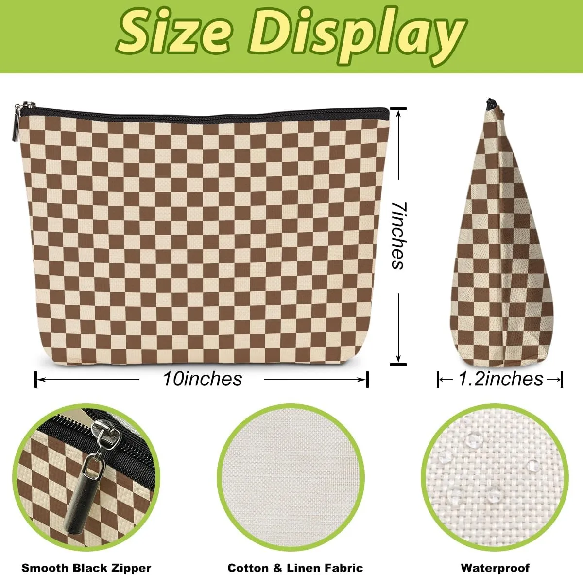 2 Pcs Checkered Makeup Bags Make up Bag Cosmetic Bags for Women Girls Sister Bestie Friendship Graduation Thank You Gifts Birthday Mothers Day Aesthetic Travel Toiletry Bag, Cute Brown Plaid