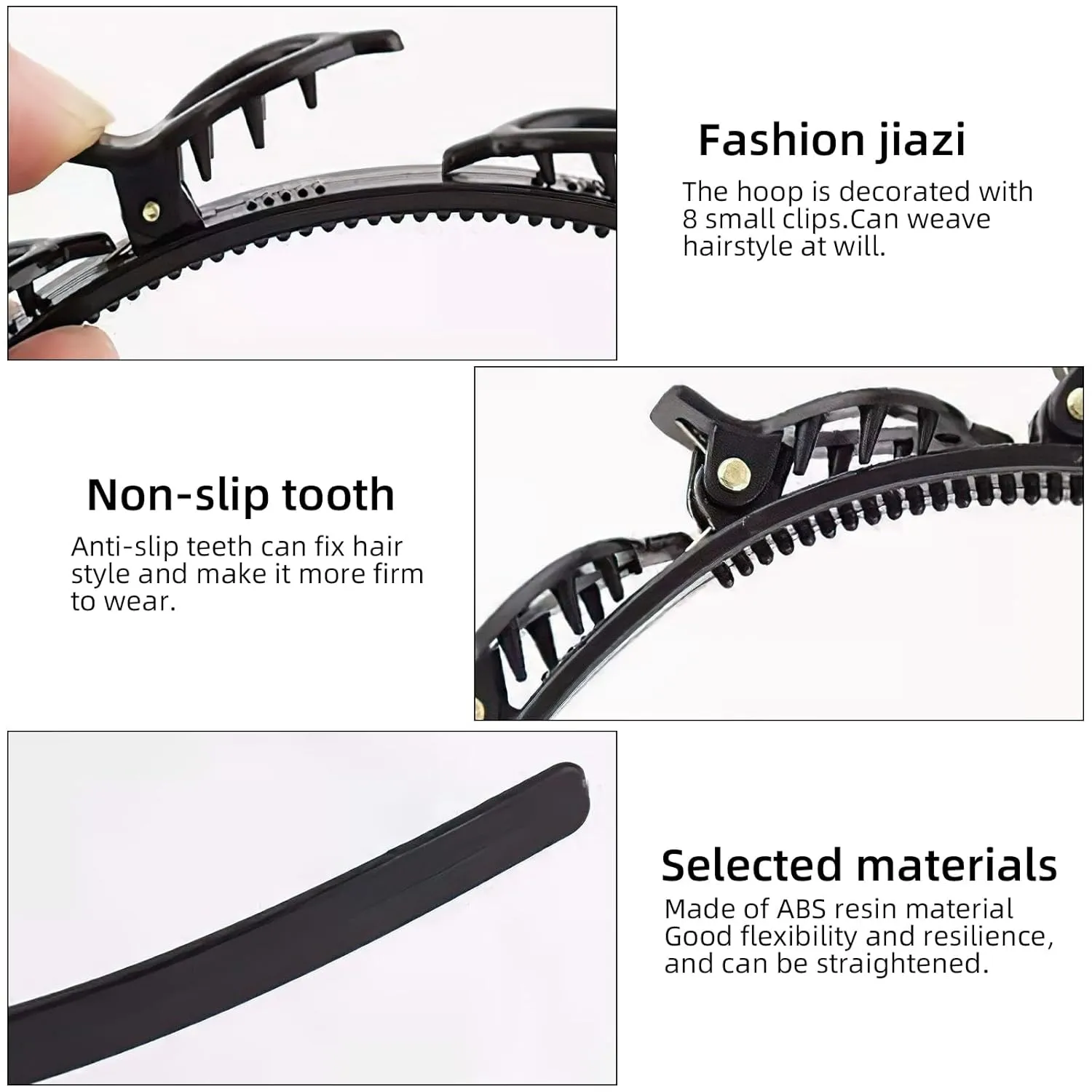 2 Pcs Hairband with Clips, Bangs Hairstyle Hairpin Headband, Toothed Headbands Braided Tool, Fashion Hair Clip Styling Accessory Tools for Women Girls (Black, Brown)