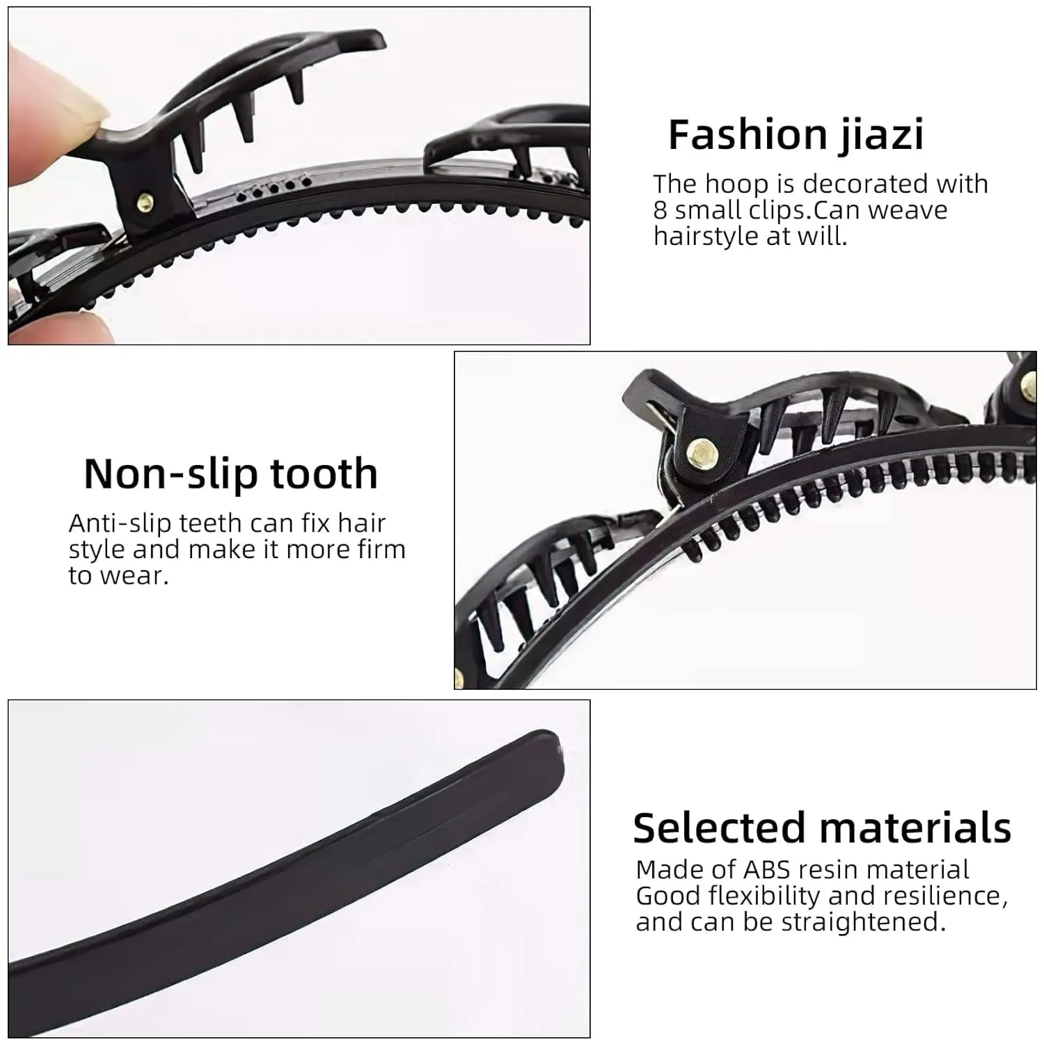 2 Pcs Hairband with Clips, Bangs Hairstyle Hairpin Headband, Toothed Headbands Braided Tool, Fashion Hair Clip Styling Accessory Tools for Women Girls (Black)