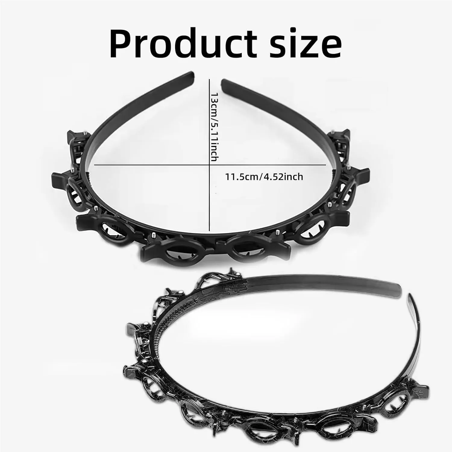 2 Pcs Hairband with Clips, Bangs Hairstyle Hairpin Headband, Toothed Headbands Braided Tool, Fashion Hair Clip Styling Accessory Tools for Women Girls (Black)