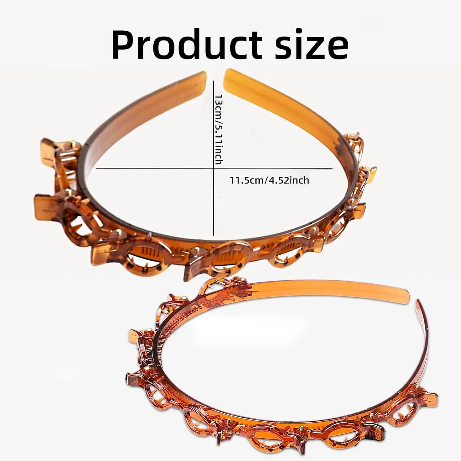 2 Pcs Hairband with Clips, Bangs Hairstyle Hairpin Headband, Toothed Headbands Braided Tool, Fashion Hair Clip Styling Accessory Tools for Women Girls (Brown)