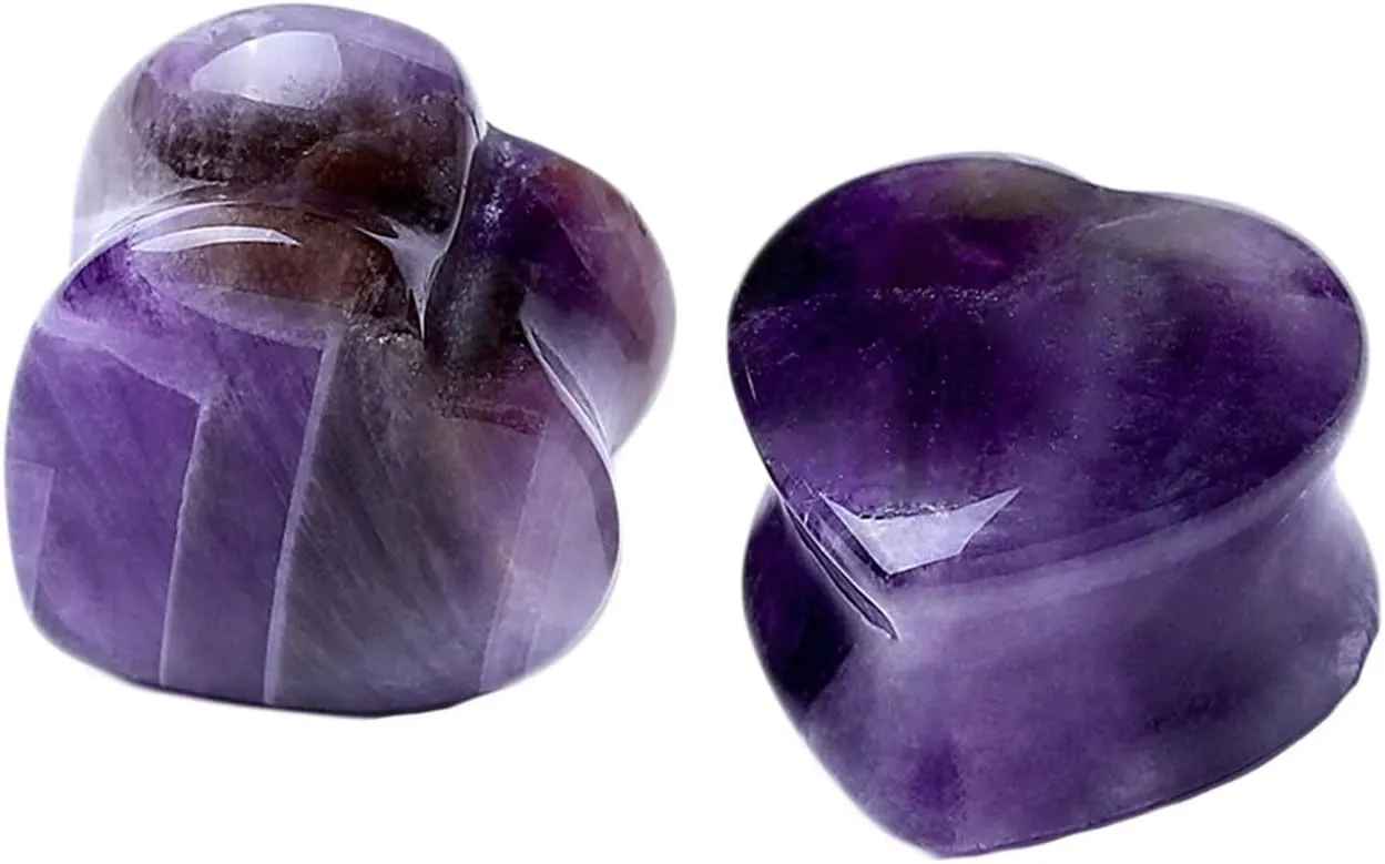 2Pcs Gauge Jewelry, Ear Plugs Jewelry Purple Heart Stone Ear Gauges for Women Piercing Tunnels