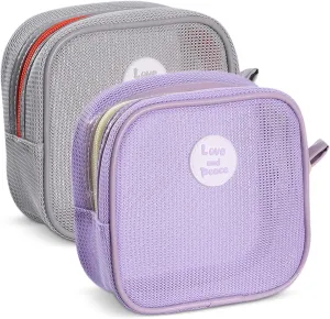 2PCS Small Toiletry Bag for Travel - Cosmetic Shaving Bag, Mesh Pouch with Zipper - Portable Toiletry Organizer Purple Gray