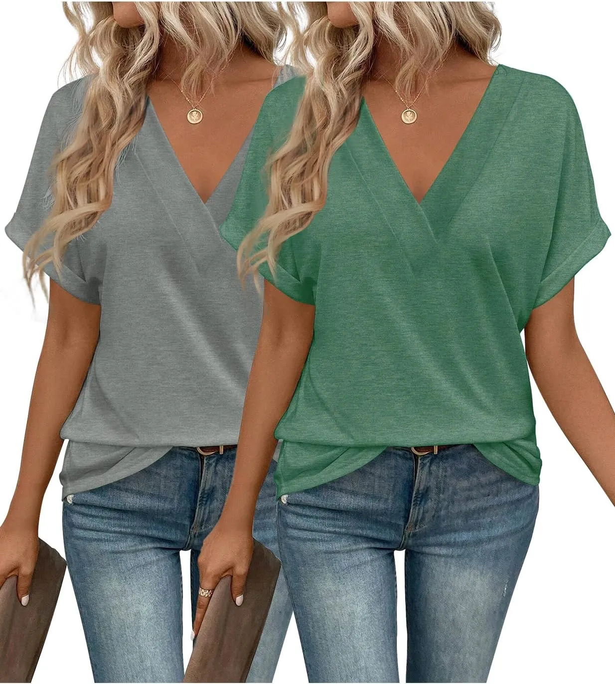 2PCS T Shirts Short Sleeve V Neck Tees Womens Fashion Tops Trendy Soft 2025 Casual Summer Spring Outfits Clothes