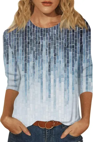 3/4 Sleeve Womens Tops Floral Print Loose Fit Blouse Plus Size Casual Tunic Tops Soft Stretch for Summer Beach & Office