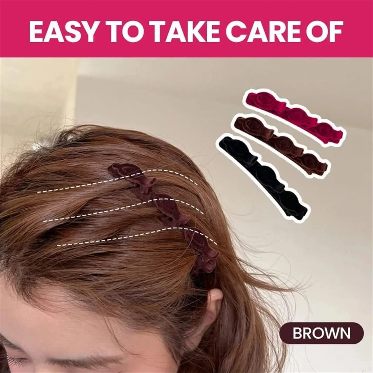 3PCS Double Double Retro Layer Twist Plait Hair,Flocking Texture Braided Hair Clips-Multi-Layer Hollow Woven Headband for Women Girls Braided Hair (Red)