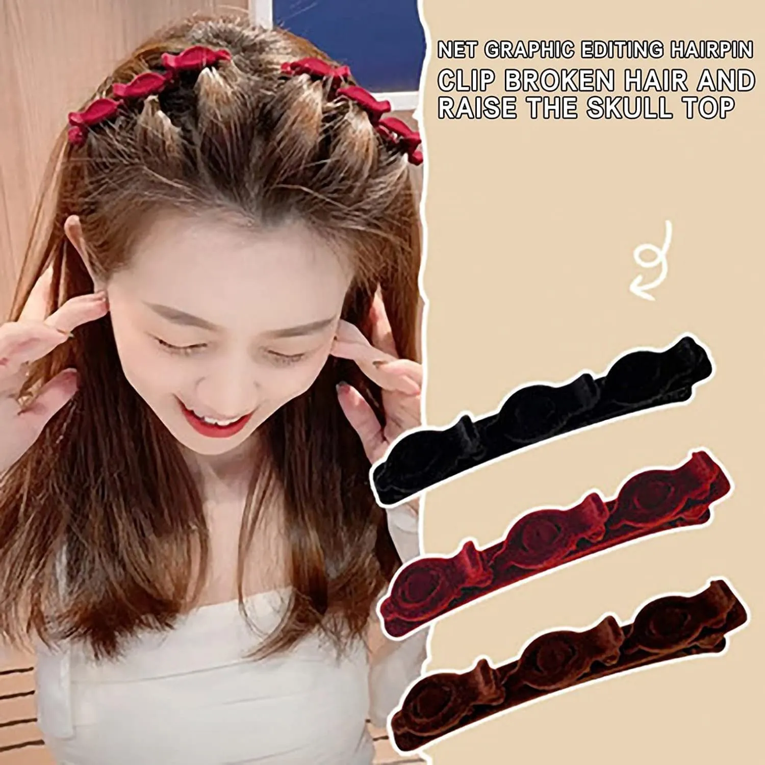 3PCS Double Double Retro Layer Twist Plait Hair,Flocking Texture Braided Hair Clips-Multi-Layer Hollow Woven Headband for Women Girls Braided Hair (Red)