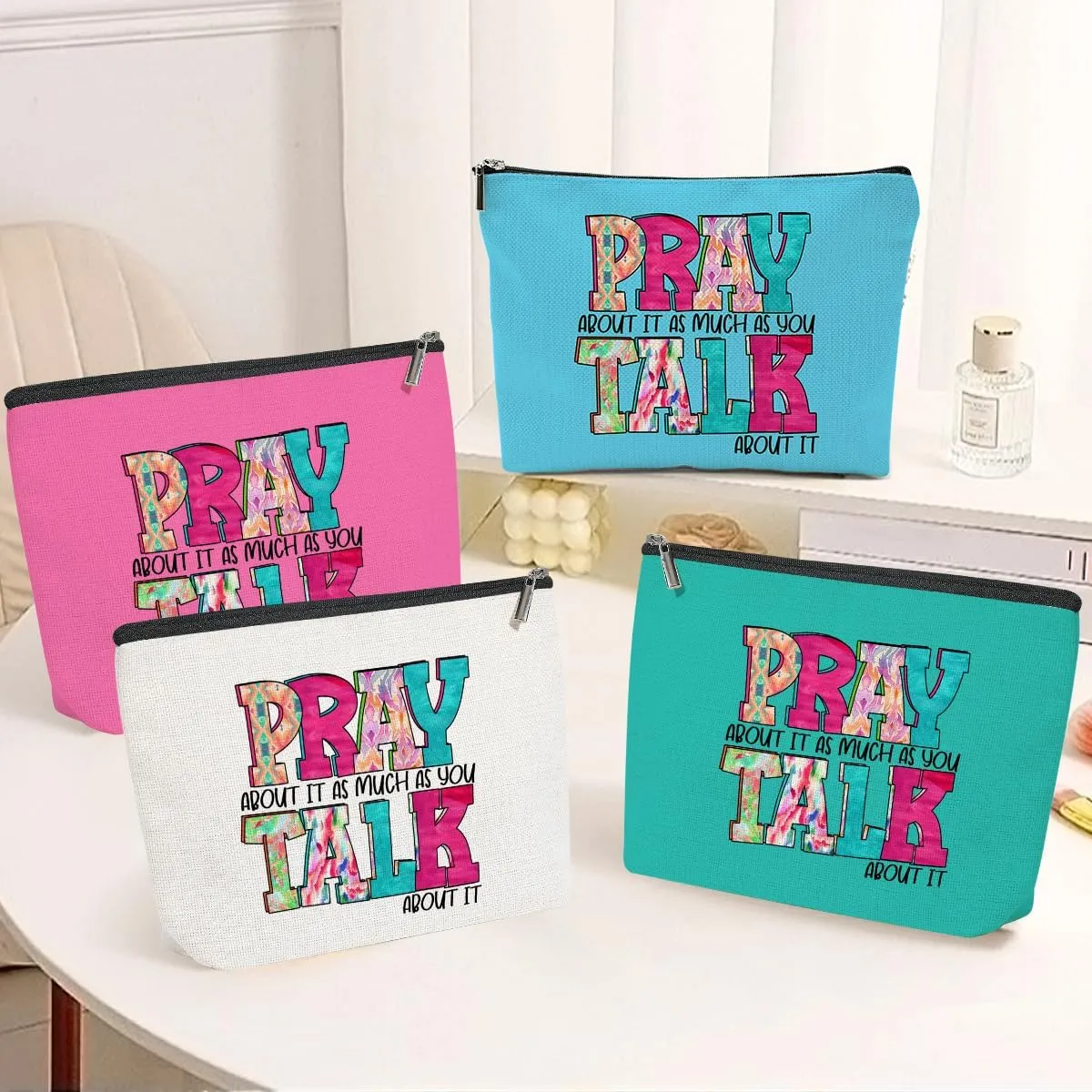4 Pack Inspirational Christian Gifts Religious Gifts for Women Gifts Teachers Prayer Friend Mom Makeup Bag,Travel Essentials Cosmetic Bags for Women Grandma,Birthday Graduation Christmas