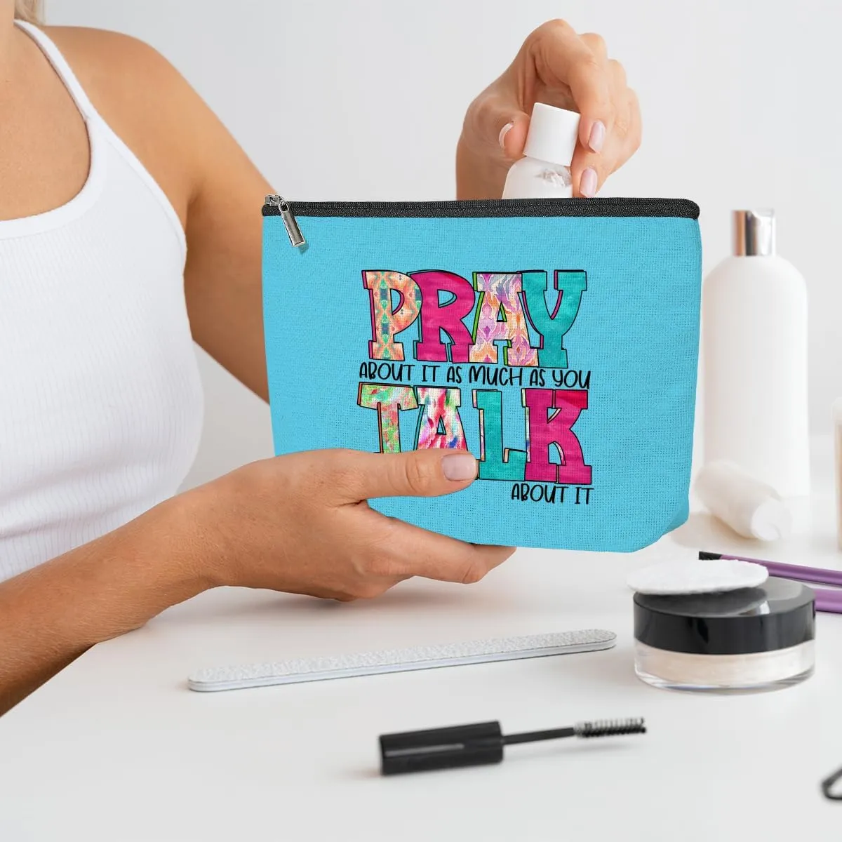 4 Pack Inspirational Christian Gifts Religious Gifts for Women Gifts Teachers Prayer Friend Mom Makeup Bag,Travel Essentials Cosmetic Bags for Women Grandma,Birthday Graduation Christmas
