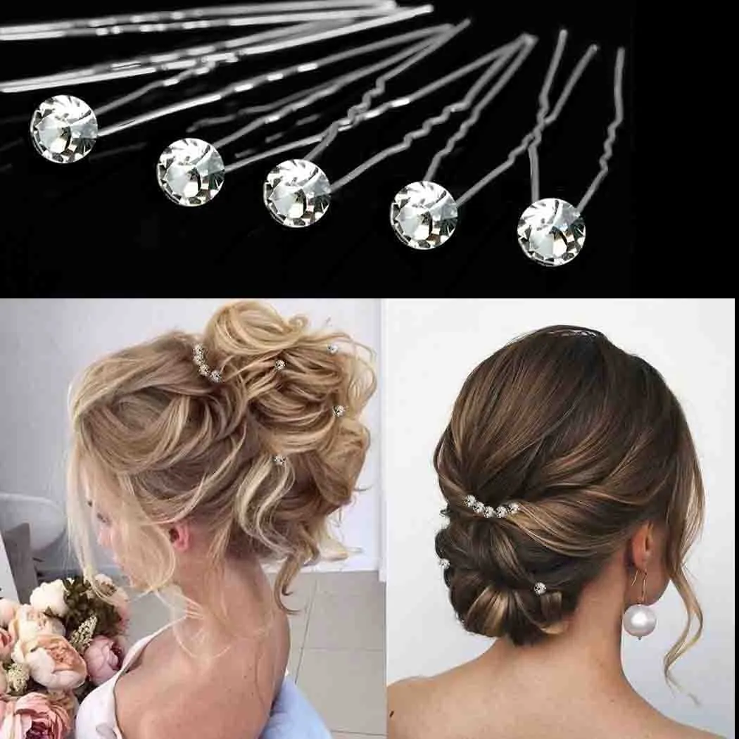 40Pcs Bridal Wedding Hair Pins, BetterJonny Crystal Pearl Flower Hair Barrettes U-Shape Hair Clips for Wedding Prom Bride Bridesmaid Women Girls