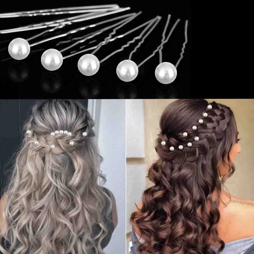 40Pcs Bridal Wedding Hair Pins, BetterJonny Crystal Pearl Flower Hair Barrettes U-Shape Hair Clips for Wedding Prom Bride Bridesmaid Women Girls