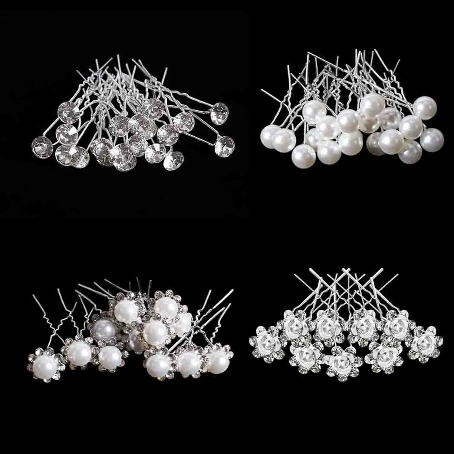 40Pcs Bridal Wedding Hair Pins, BetterJonny Crystal Pearl Flower Hair Barrettes U-Shape Hair Clips for Wedding Prom Bride Bridesmaid Women Girls