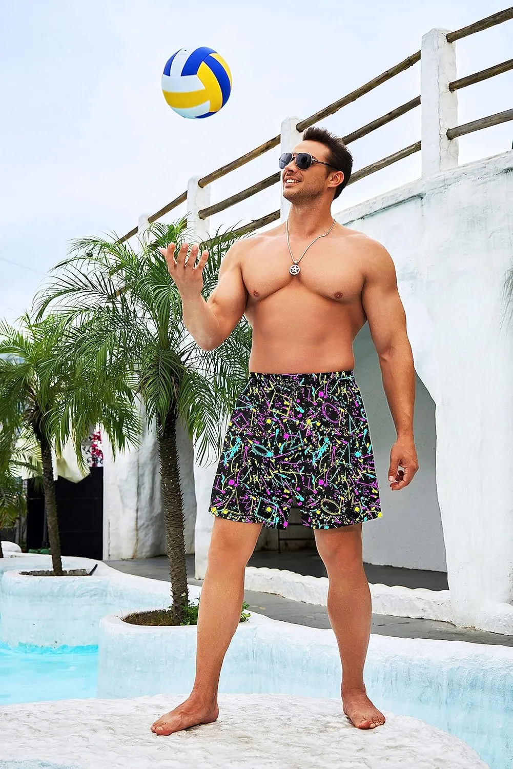 80s Shorts for Men 90s Swim Trunks Retro 80s Summer Party Shorts 90s Shorts Quick Dry Swimming Shorts with Mesh Lining
