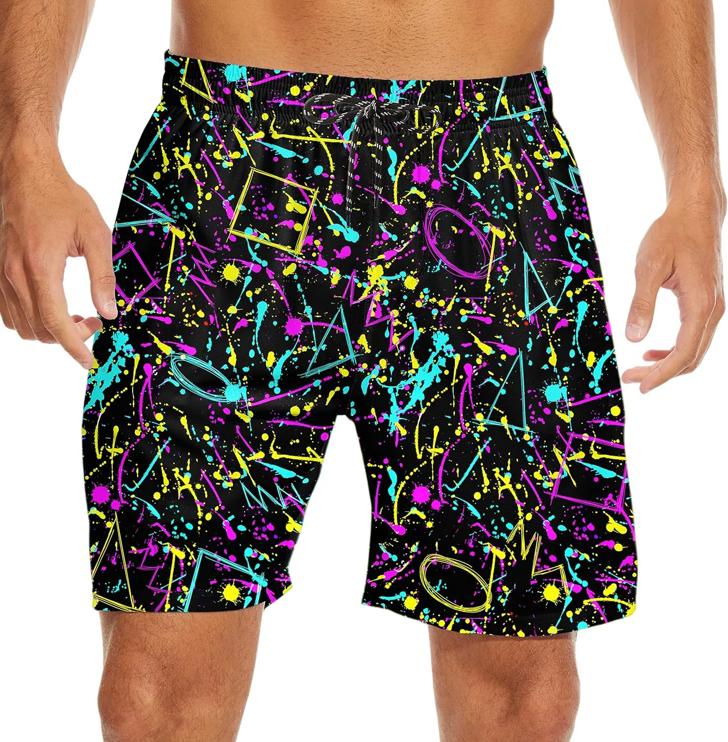 80s Shorts for Men 90s Swim Trunks Retro 80s Summer Party Shorts 90s Shorts Quick Dry Swimming Shorts with Mesh Lining