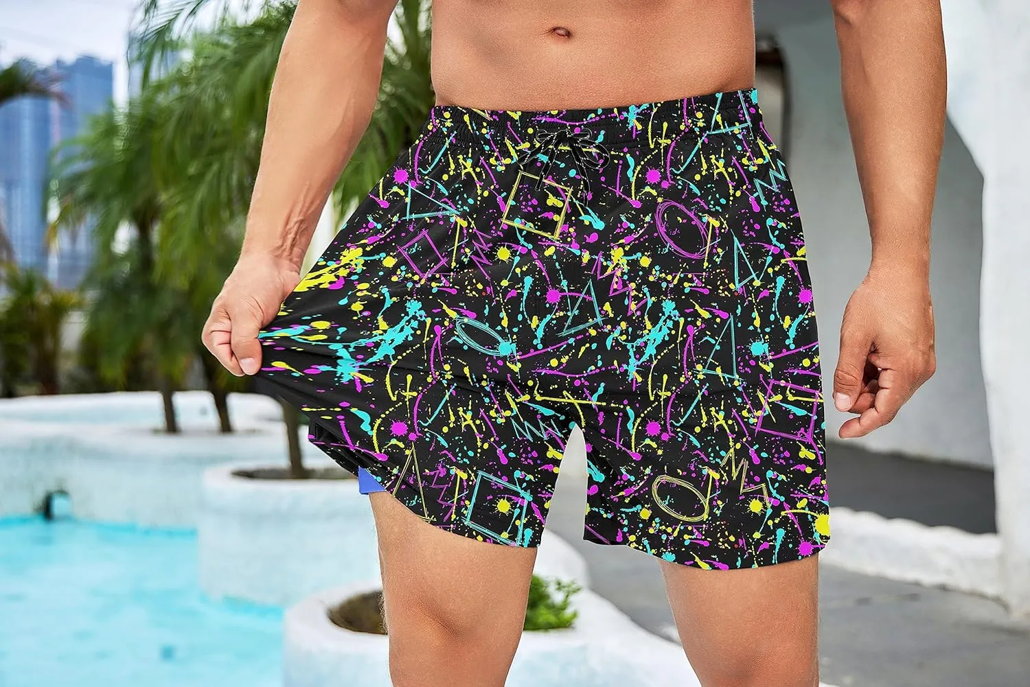 80s Shorts for Men 90s Swim Trunks Retro 80s Summer Party Shorts 90s Shorts Quick Dry Swimming Shorts with Mesh Lining