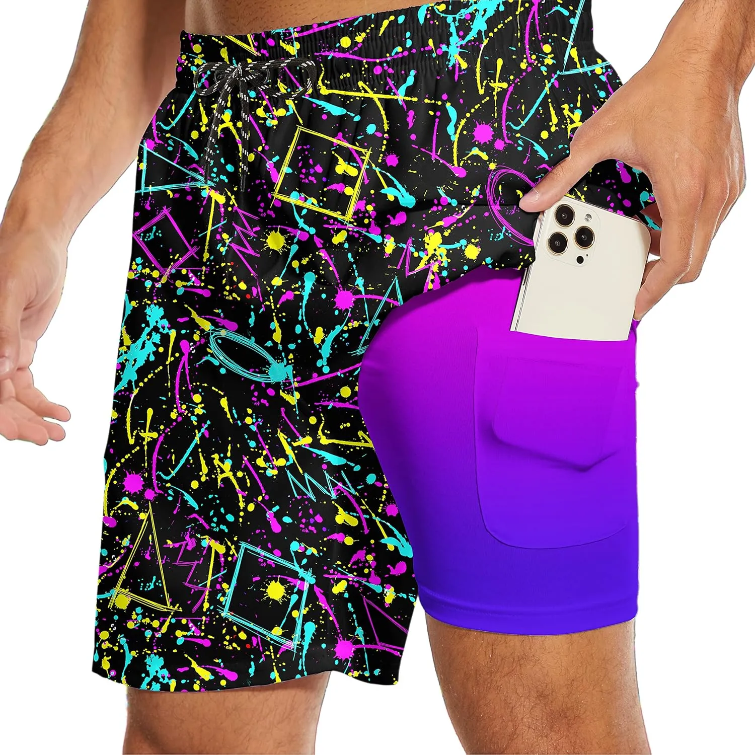 80s Shorts for Men 90s Swim Trunks Retro 80s Summer Party Shorts 90s Shorts Quick Dry Swimming Shorts with Mesh Lining