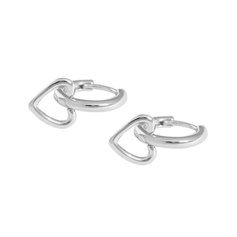 925 sterling silver earrings jewelry women minimalist gold plated heart drop hoop earrings jewelry (silver)