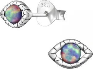 925 Sterling Silver Eye Stud Earrings, Dainty Rainbow Synthetic-Opal Piercing Jewelry, Minimalist Gift Jewelry