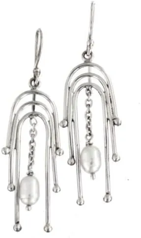 925 Sterling Silver Freshwater Pearl Chandelier Sterling Drop Earrings, 1 3/16" Fast Free Supply
