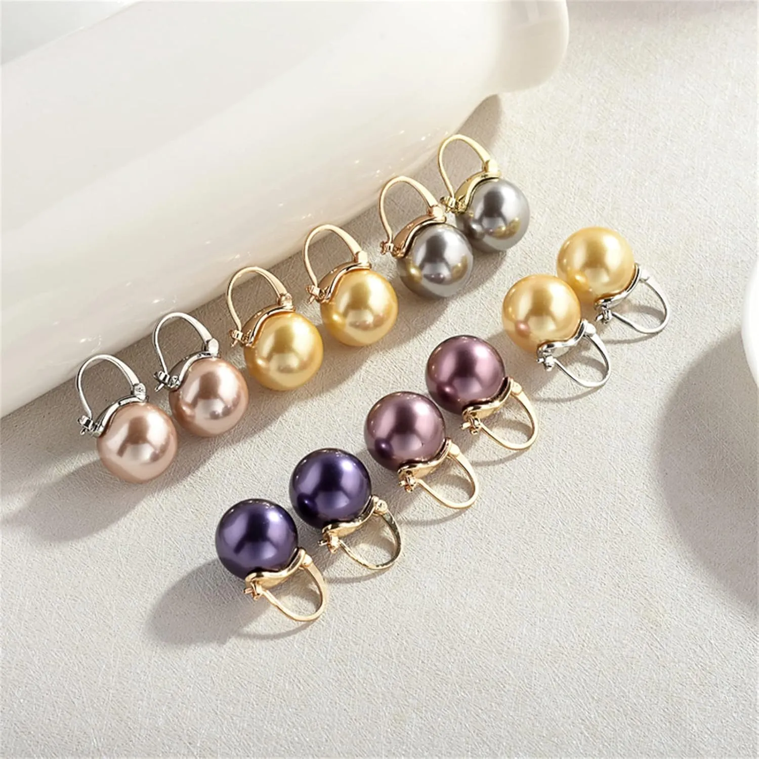 925 Sterling Silver Simulated Shell Pearl Earrings for Women Trendy, Big Pearl Drop Earrings Leverback Stud,14K Gold Plated Large Pearl Hoop Dangle Hypoallergenic Jewelry 14mm