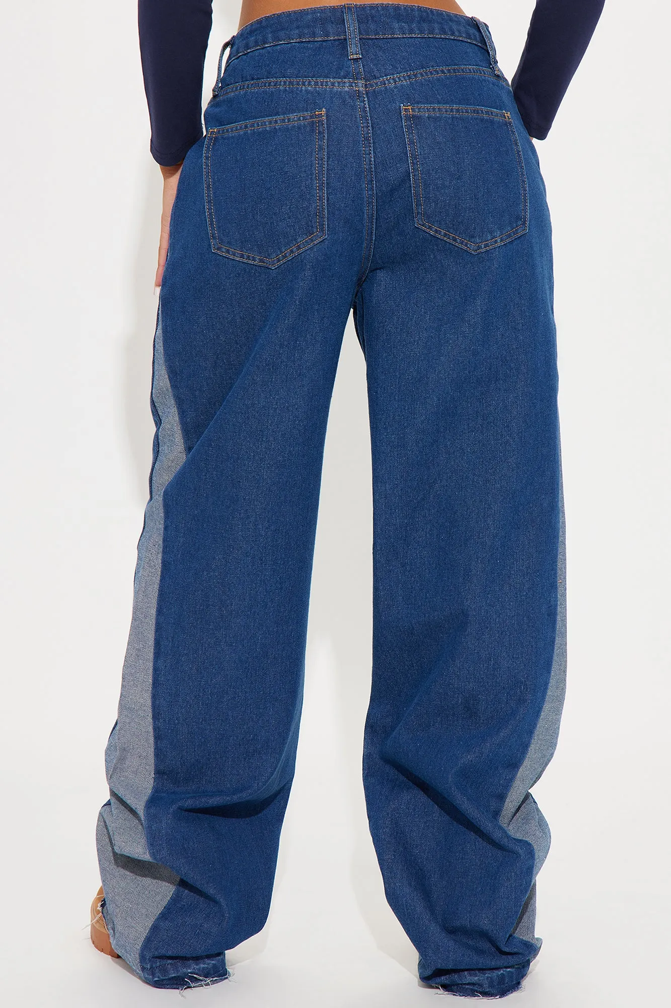 After All This Time Two Tone Baggy Jeans - Medium Wash
