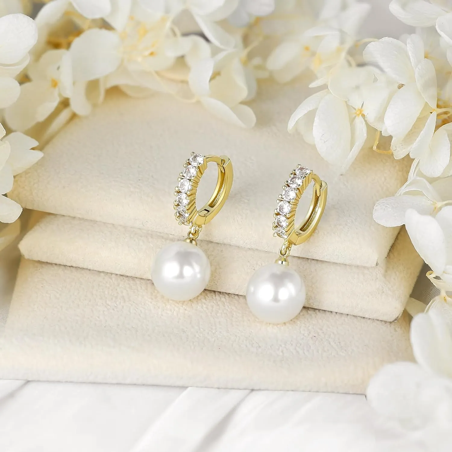 AiliFe Pearl Drop Dangle Earrings, 5A  Cubic Zirconia Pearl Hoop Earrings - Hypoallergenic Jewelry Gift for Ladies