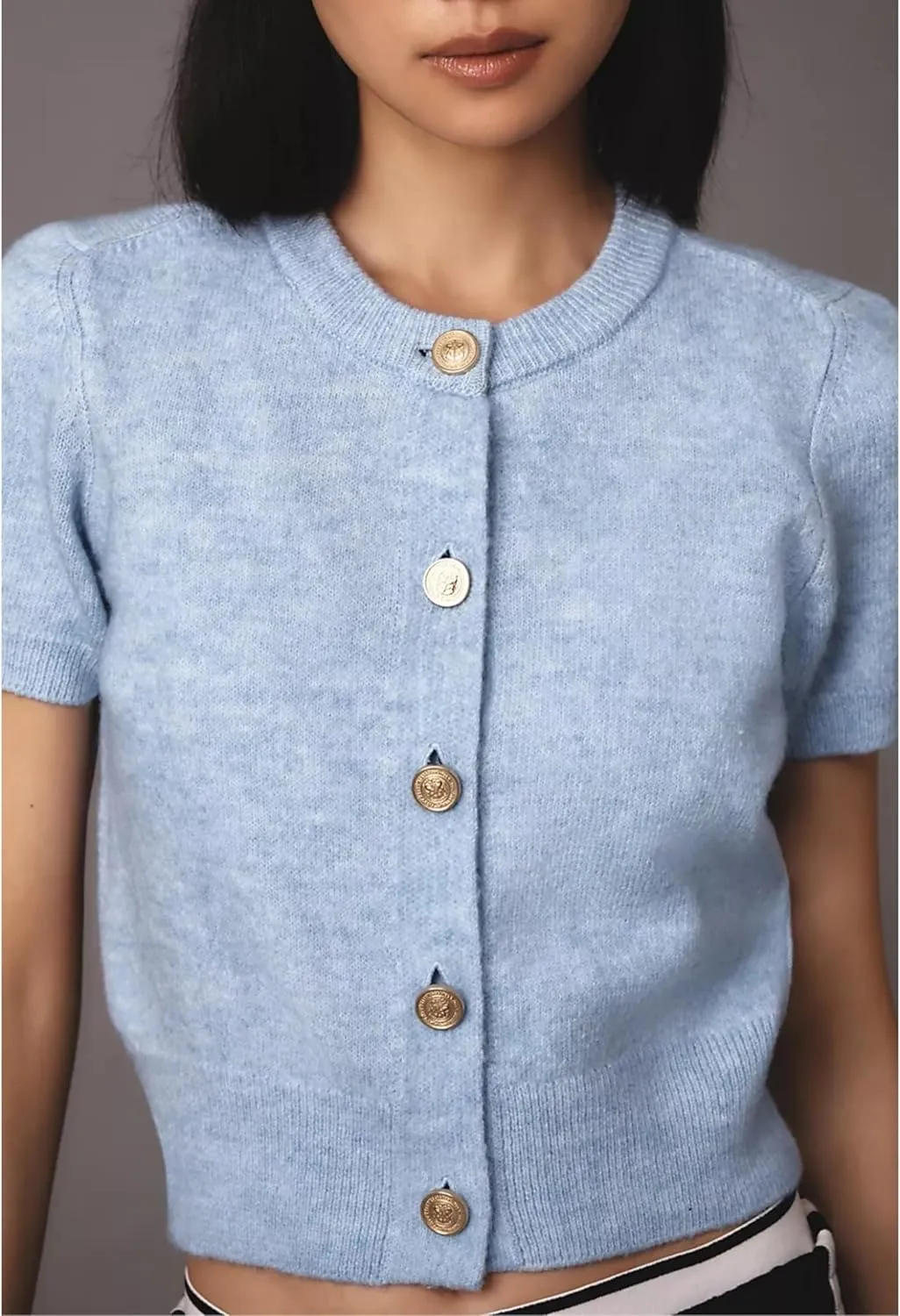 Aimiray Women's Cable Short Sleeve Cardigans Sweater Button Down Lightweight Cropped Casual Ribbed Knitted Tops