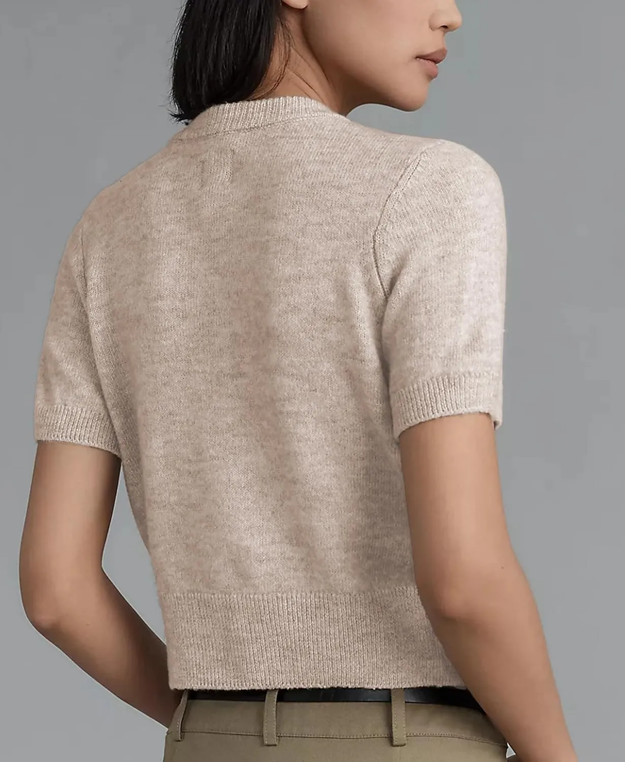 Aimiray Women's Cable Short Sleeve Cardigans Sweater Button Down Lightweight Cropped Casual Ribbed Knitted Tops