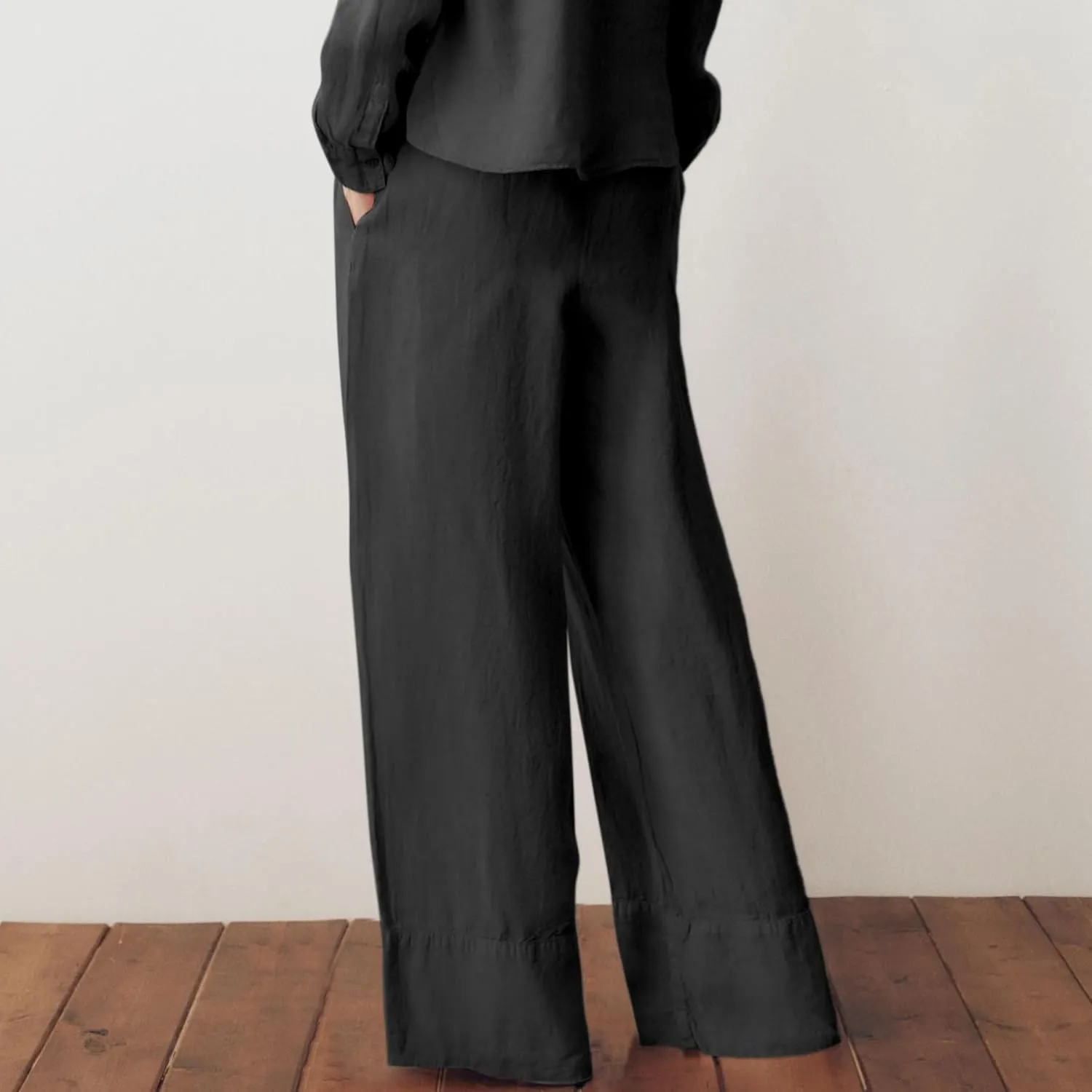 Ainangua Women Linen Palazzo Pants Casual Elasticated Drawstring Waist Wide Leg Trousers Trendy Beach Travel Outfits