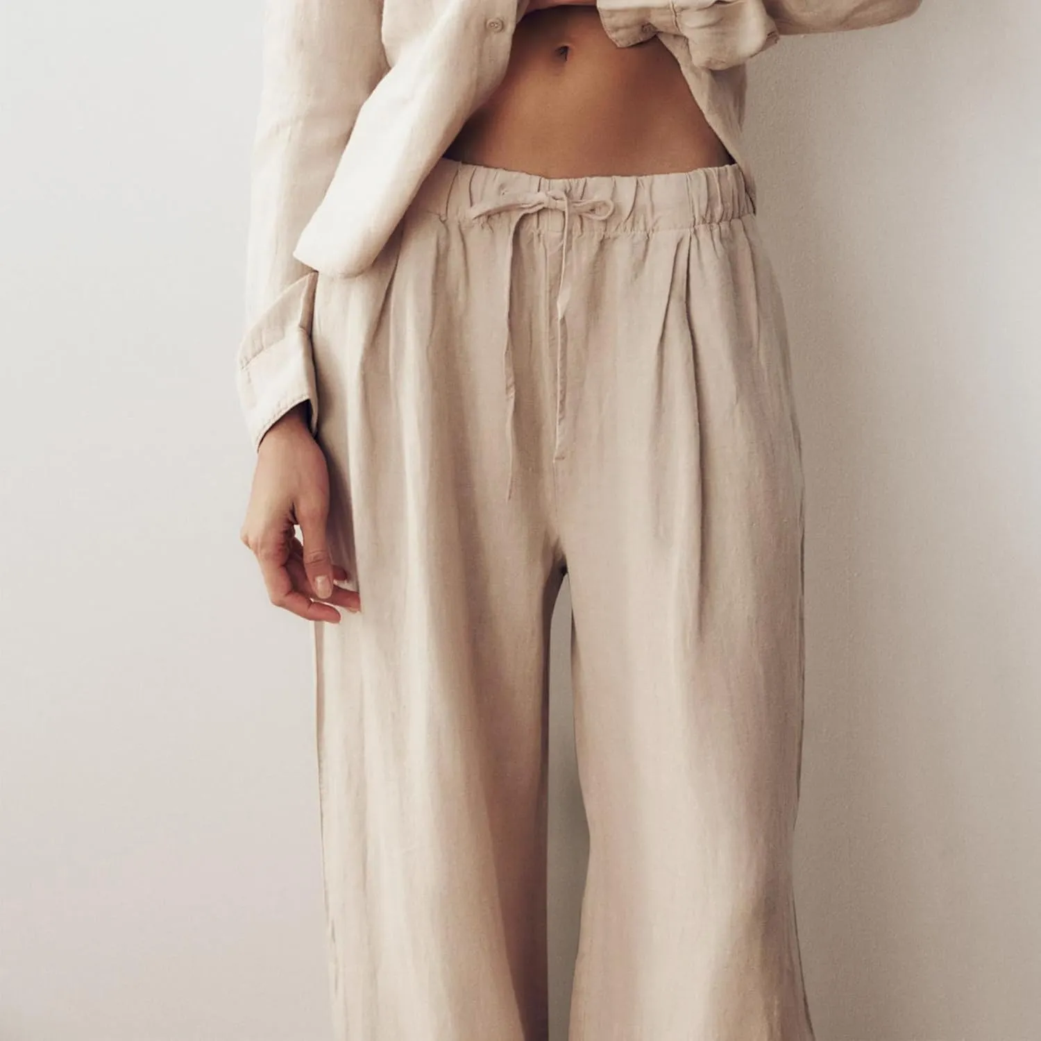 Ainangua Women Linen Palazzo Pants Casual Elasticated Drawstring Waist Wide Leg Trousers Trendy Beach Travel Outfits