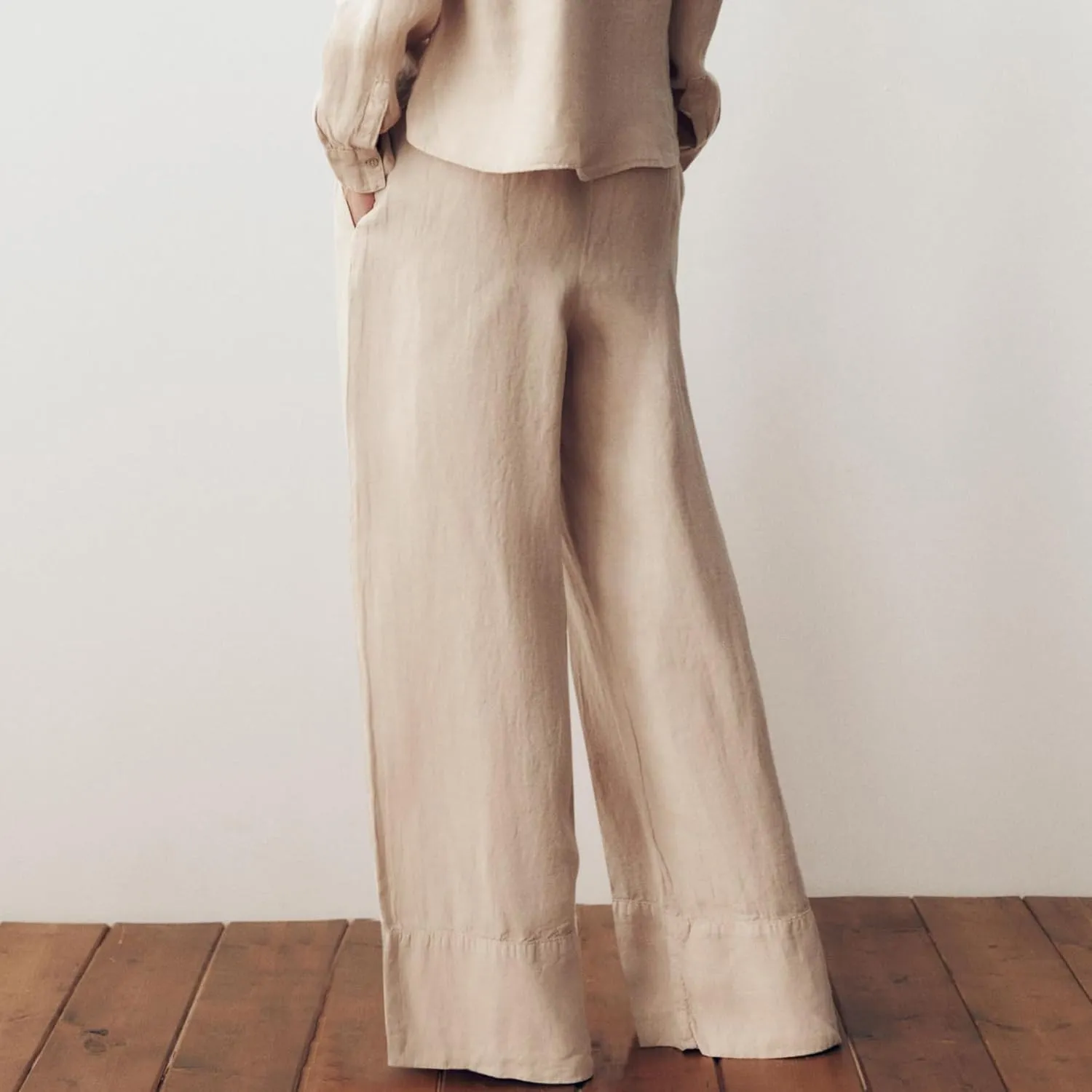 Ainangua Women Linen Palazzo Pants Casual Elasticated Drawstring Waist Wide Leg Trousers Trendy Beach Travel Outfits