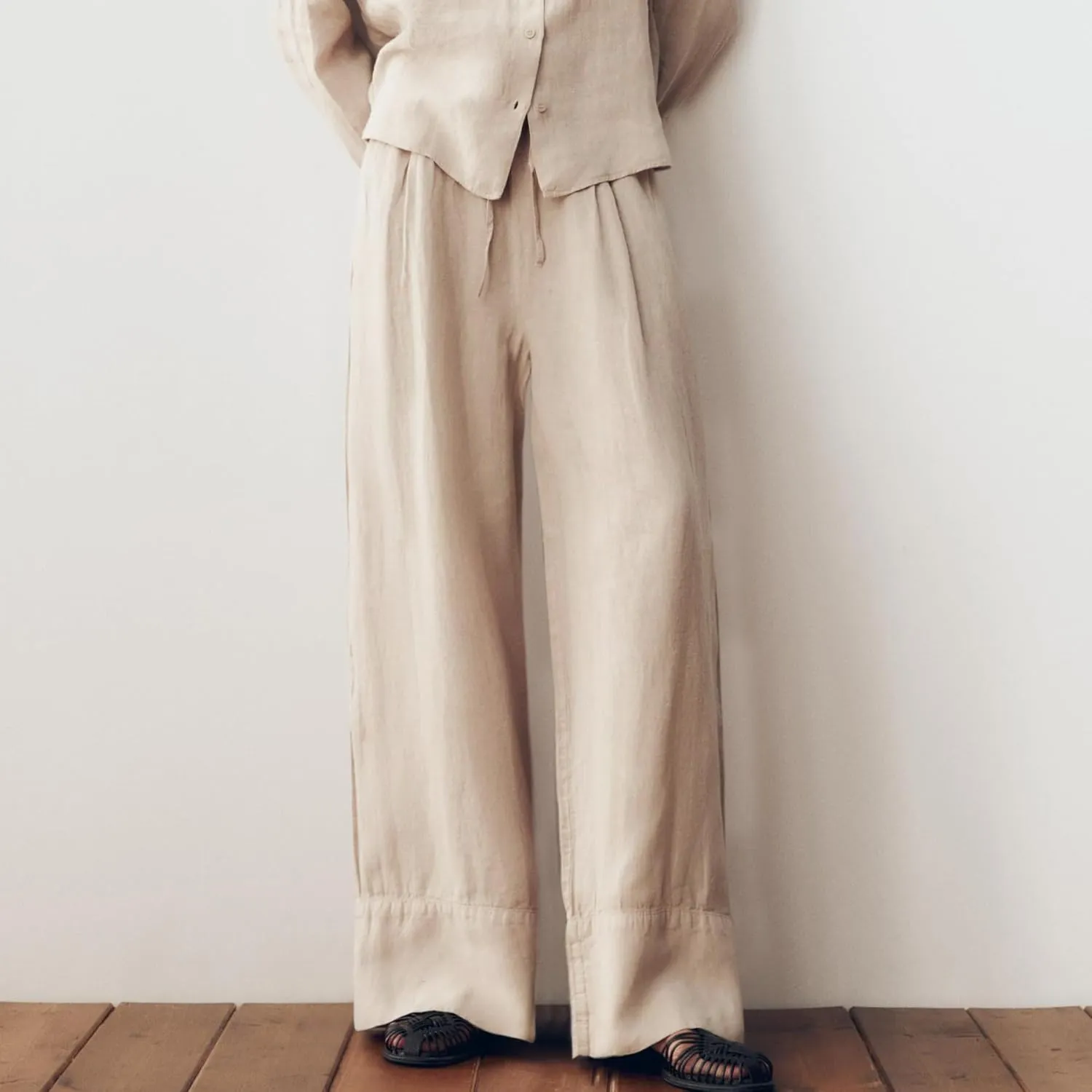 Ainangua Women Linen Palazzo Pants Casual Elasticated Drawstring Waist Wide Leg Trousers Trendy Beach Travel Outfits