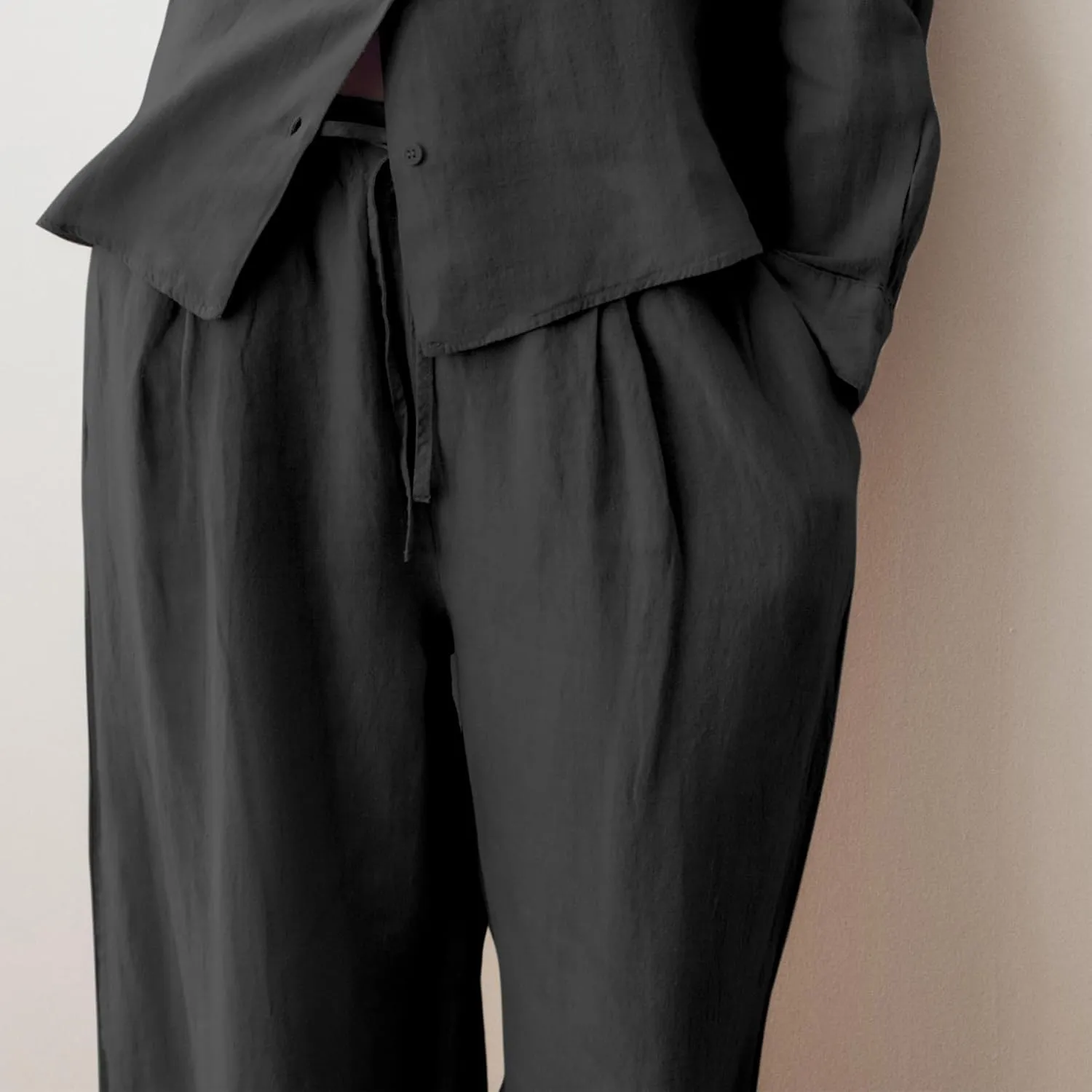 Ainangua Women Linen Palazzo Pants Casual Elasticated Drawstring Waist Wide Leg Trousers Trendy Beach Travel Outfits