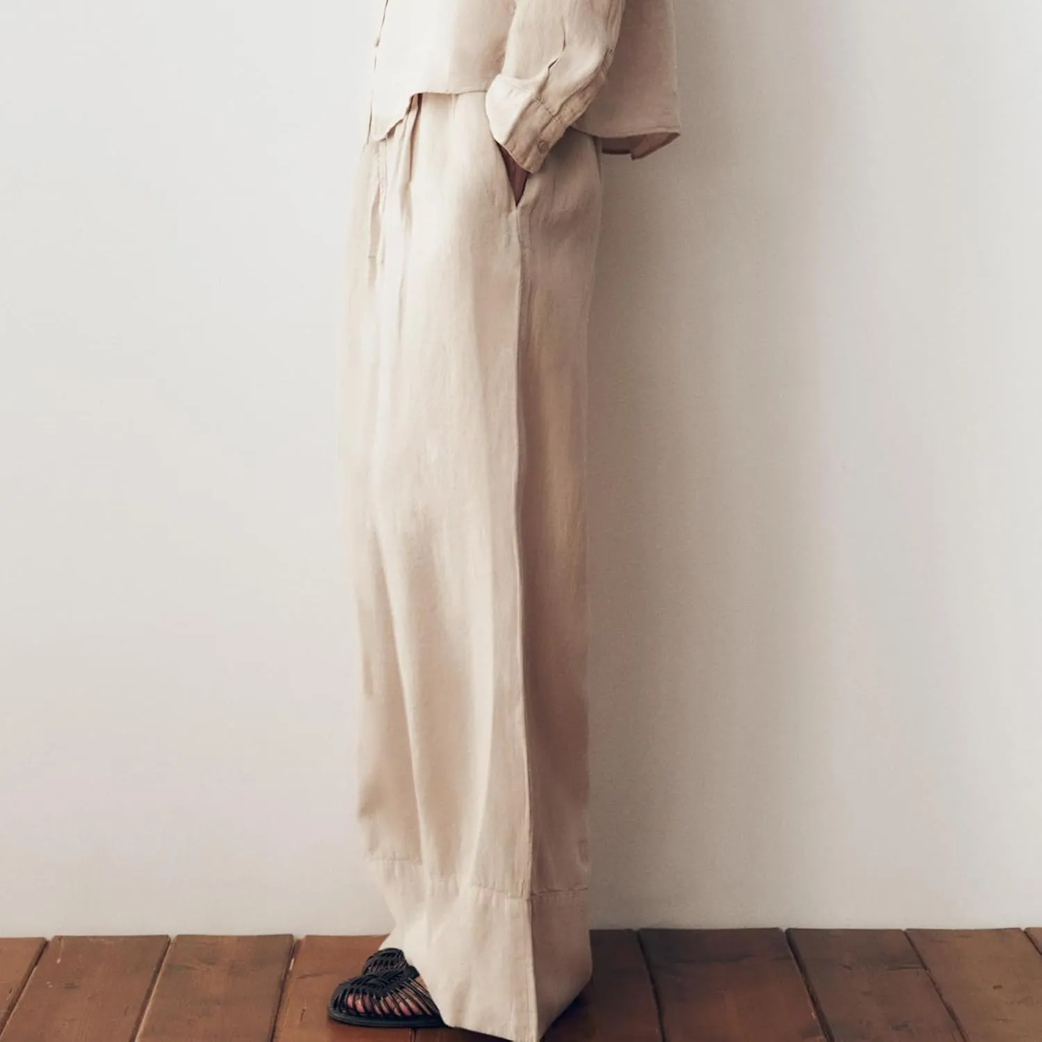 Ainangua Women Linen Palazzo Pants Casual Elasticated Drawstring Waist Wide Leg Trousers Trendy Beach Travel Outfits