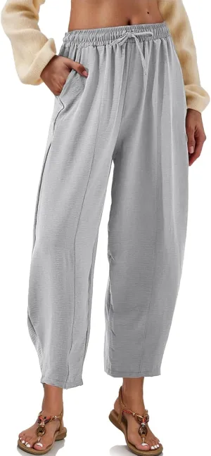 ALSOGO Womens High Waisted Baggy Pants Casual Ankle Length Pants Palazzo Trousers Slacks with Pockets Summer