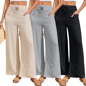 ALSOGO Women's Palazzo Pants Dressy Drawstring Elastic Waist Casual Wide Leg Trousers with Pockets 2025 Summer