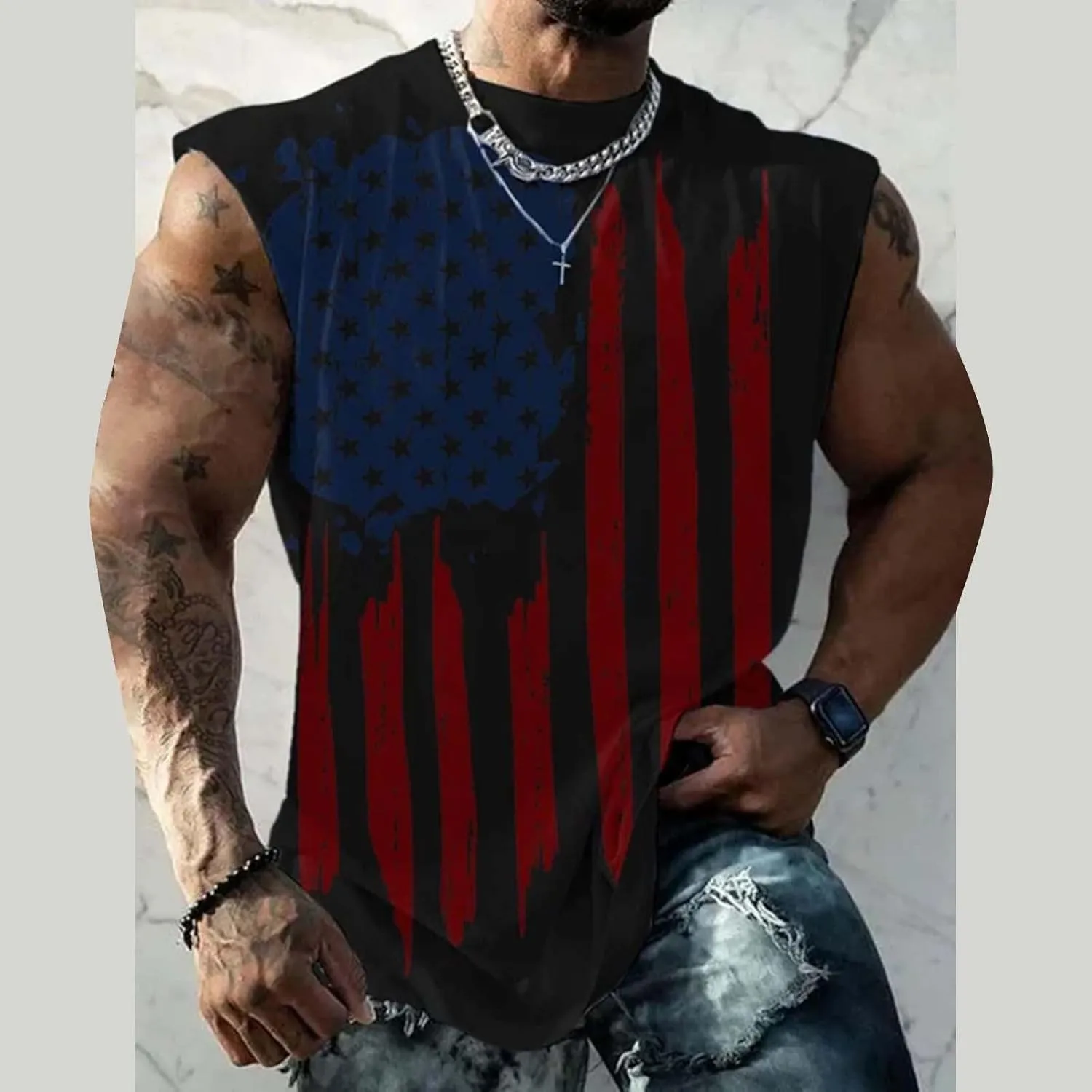 American Flag Tank Top Mens 4th of July Patriotic USA Sleeveless Graphic Muscle Shirts Summer Workout Gym Funny Tanks