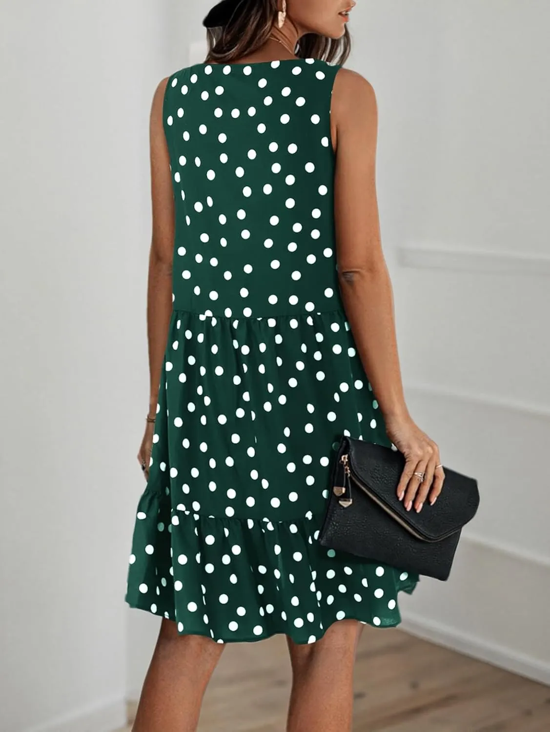 Amoretu Womens Summer Sleeveless Dresses Casual Tunic Ruffle Shift Mini Dress