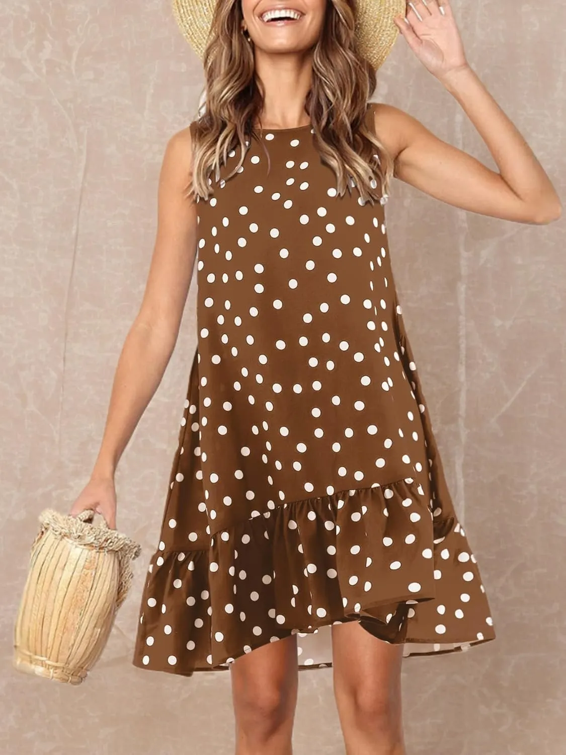 Amoretu Womens Summer Sleeveless Dresses Casual Tunic Ruffle Shift Mini Dress