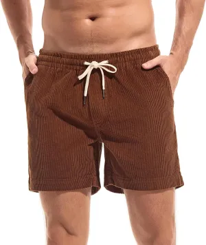 AMY COULEE Mens Corduroy Shorts 5.5" Elastic Waist Casual Shorts Summer Beach Shorts with Pockets