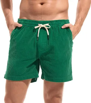 AMY COULEE Mens Corduroy Shorts 5.5" Elastic Waist Casual Shorts Summer Beach Shorts with Pockets
