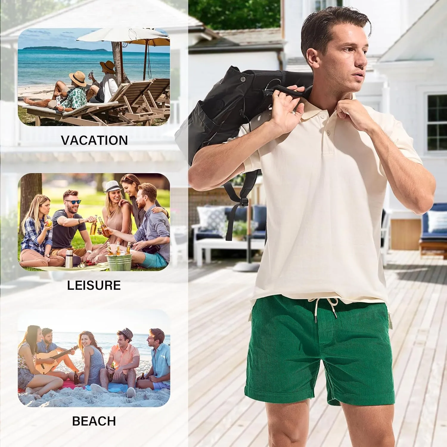 AMY COULEE Mens Corduroy Shorts 5.5" Elastic Waist Casual Shorts Summer Beach Shorts with Pockets