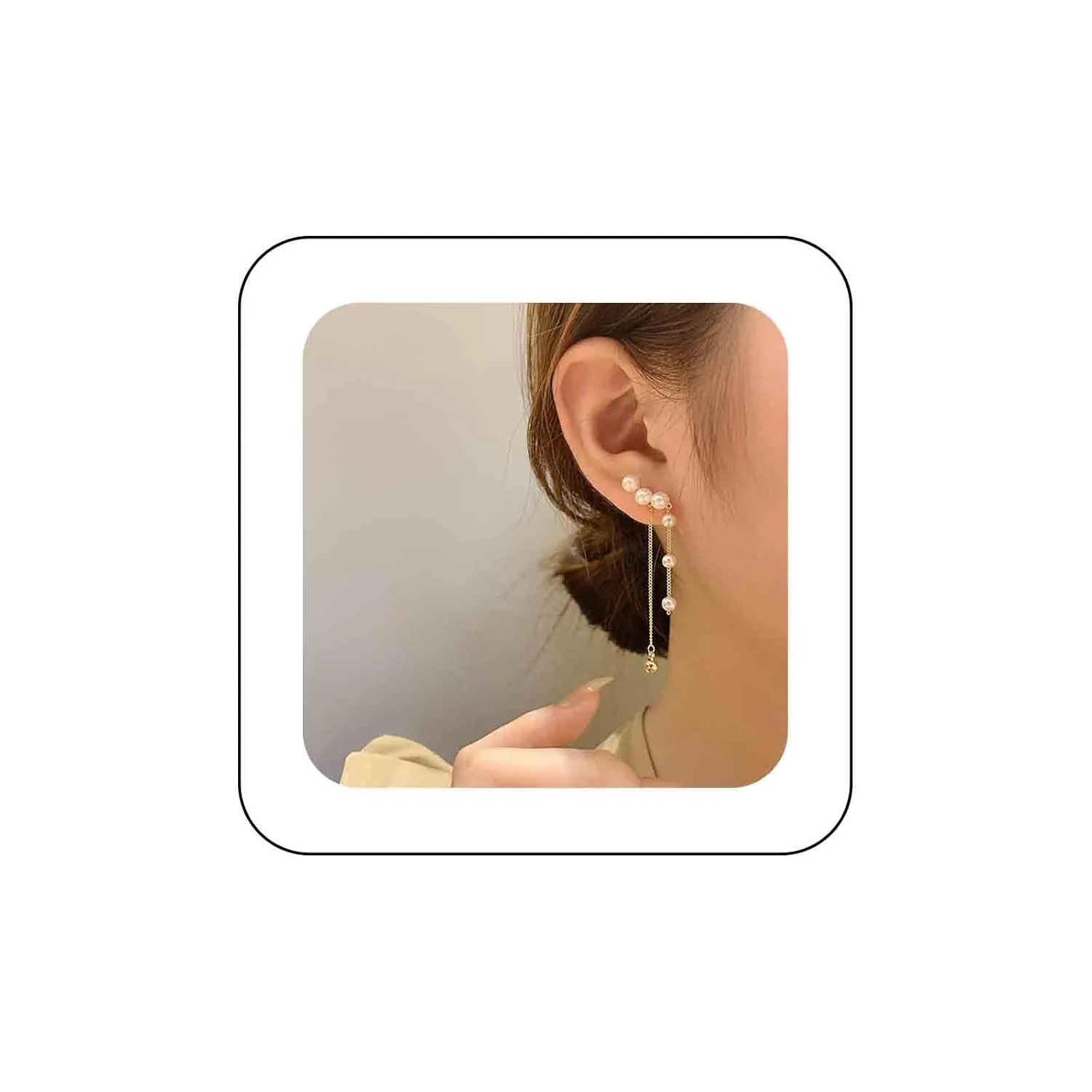 Andelaisi Boho Pearl Tassel Drop Earrings Long Pearl Tassel Chain Earrings Gold Pearl Climber Crawler Earrings Vintage Pearl Chain Dangle Earrings Jewelry for Women