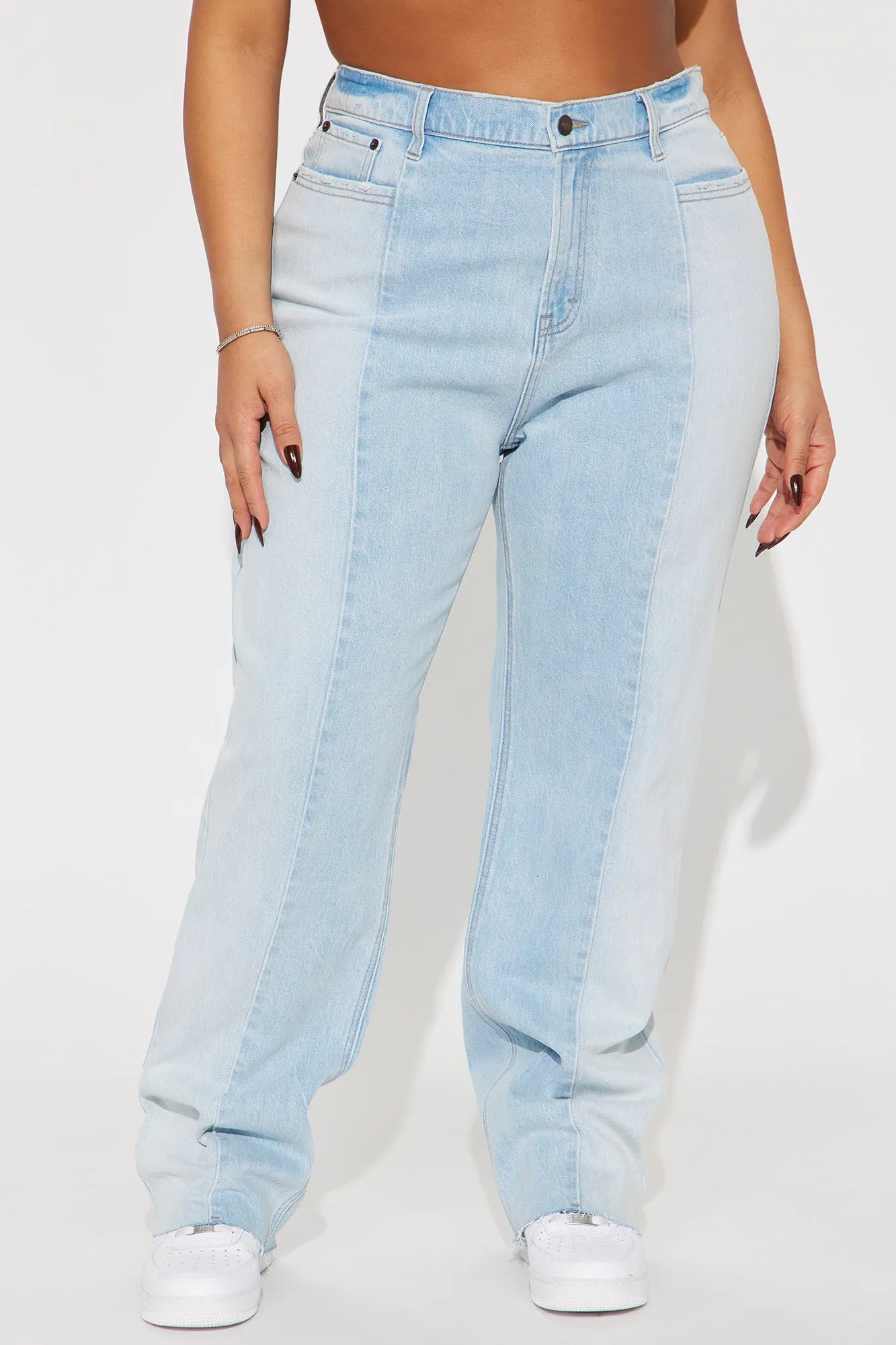 Andi Two Tone Straight Leg Jeans - Light Wash