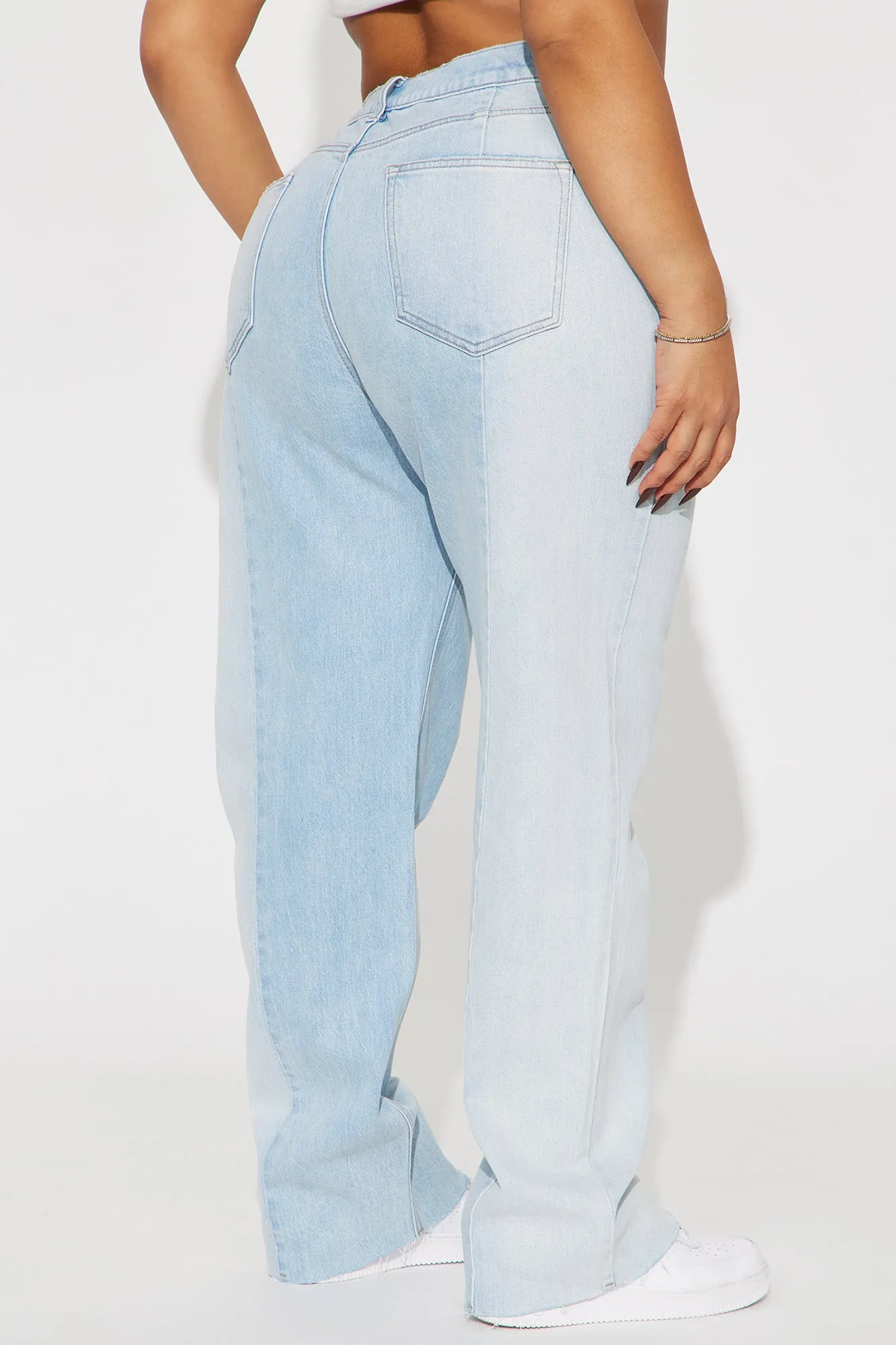 Andi Two Tone Straight Leg Jeans - Light Wash